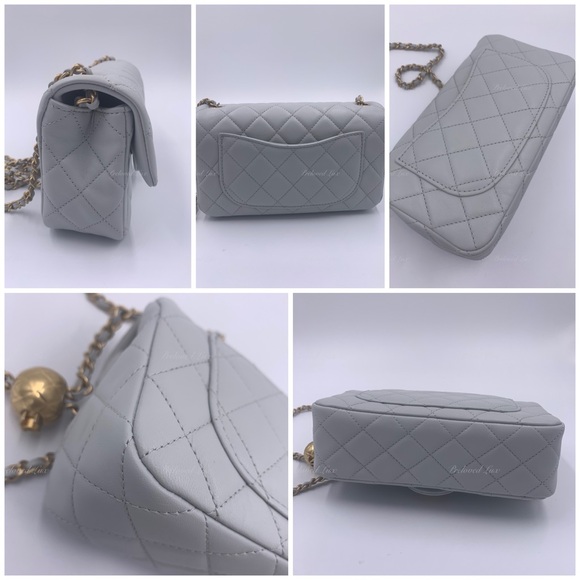 Authentic CHANEL Grey Lambskin Mini Rectangular Pearl Crush Flap Bag - Picture 7 of 16
